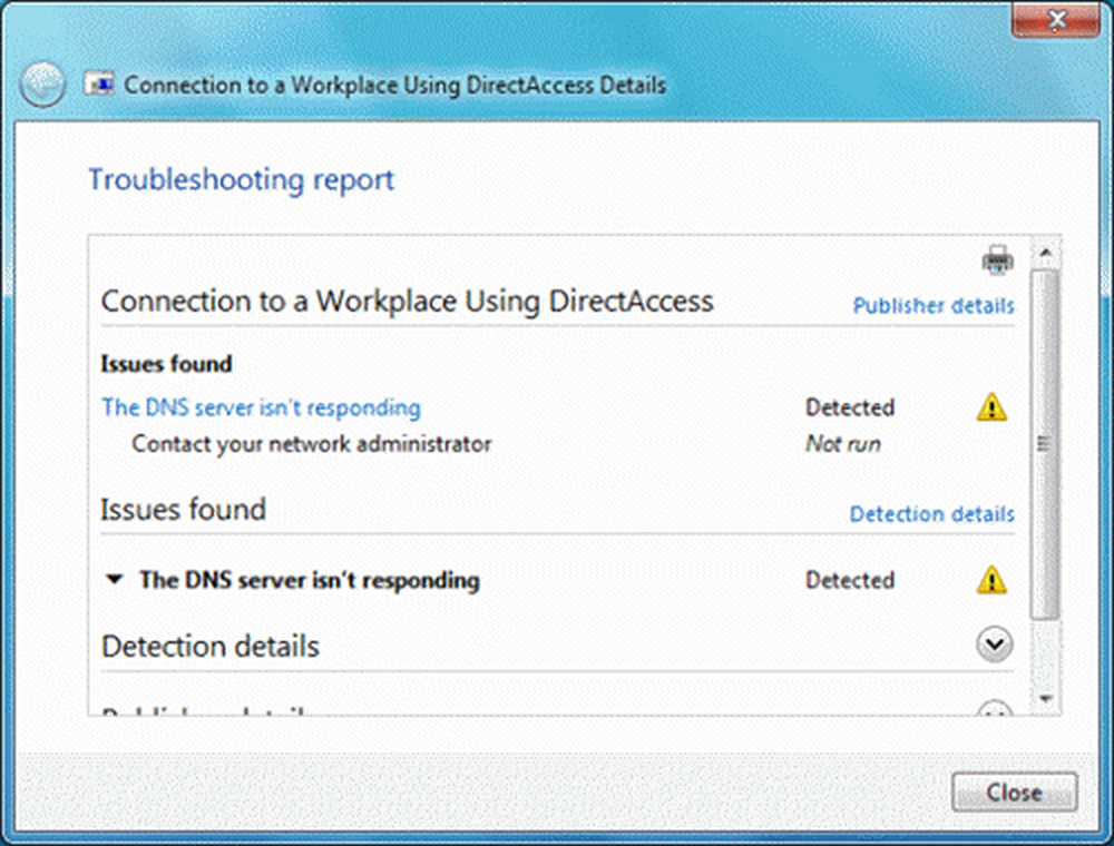 Мастер диагностики Windows. DIRECTACCESS. Connection report