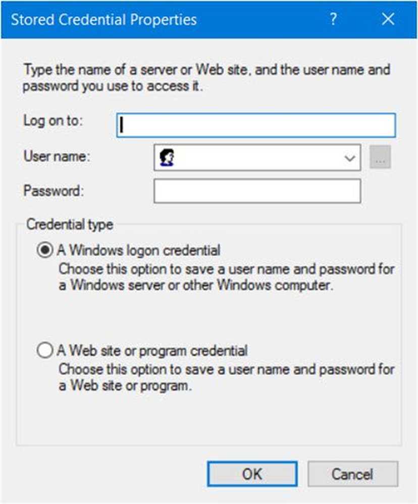 Password credentials. Save password in Windows.