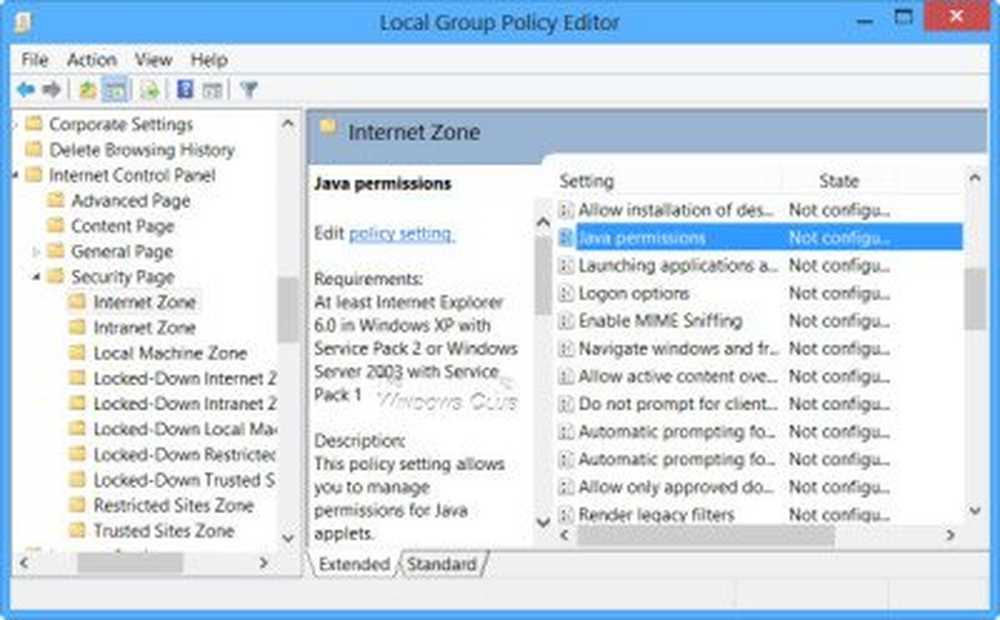 Group Policy permission scheme. Java permissions