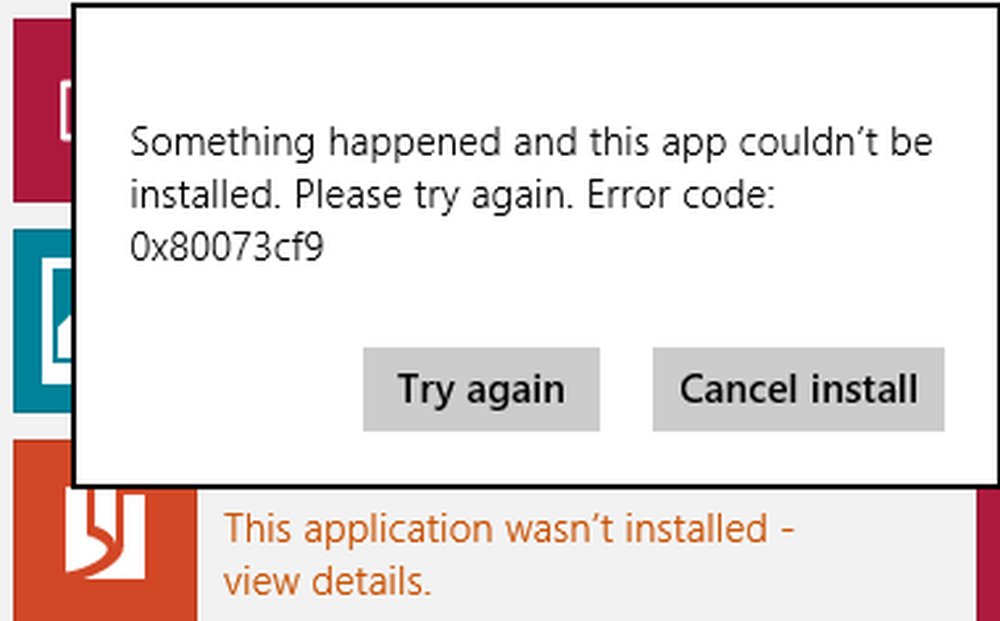 Error code application. Please try again.. 0x80073cf0.