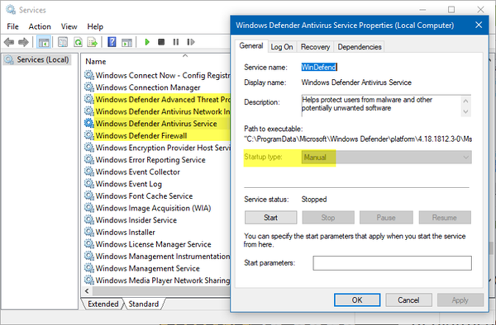 Open services windows. Windows Defender ошибка.