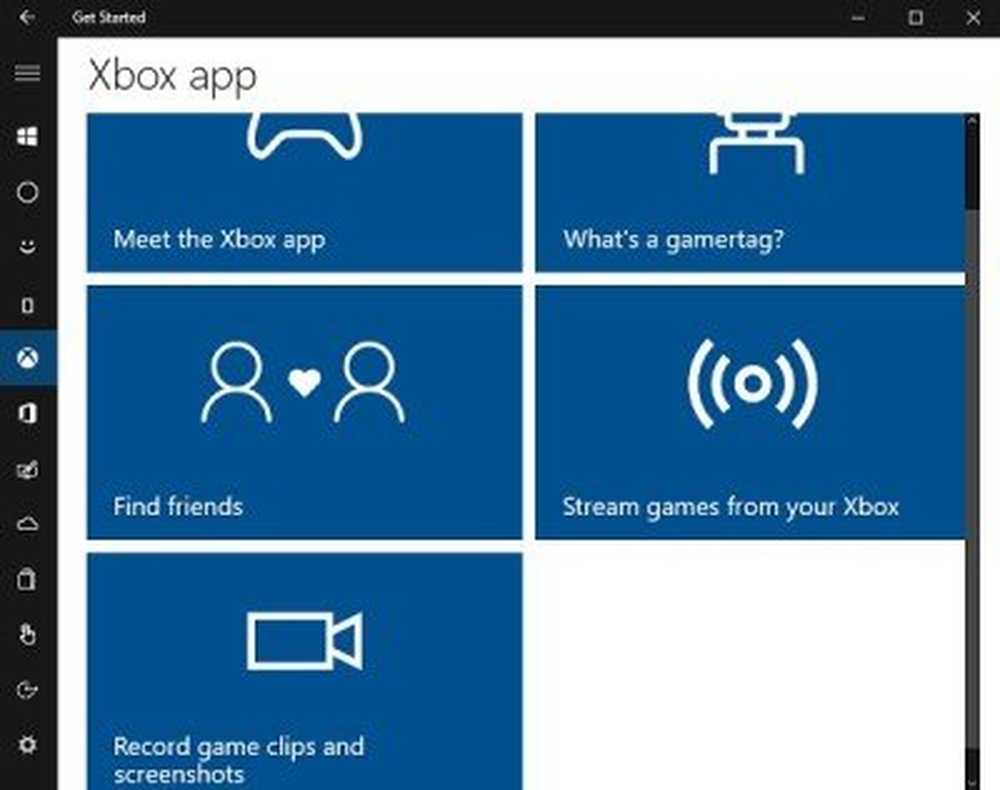 Get started app. Tabs Xbox.