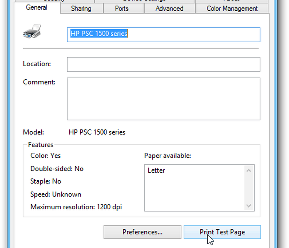 Test properties. Принтер PSC 1500 Series. Windows Test Print Page. High Manager PSC.
