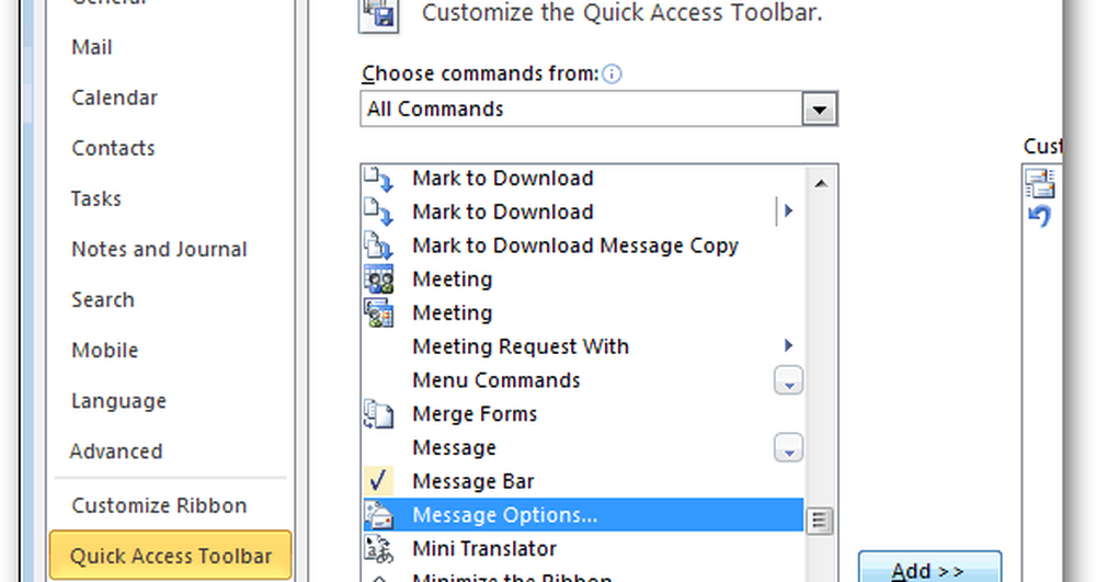 Заголовок сообщения Outlook. Message options