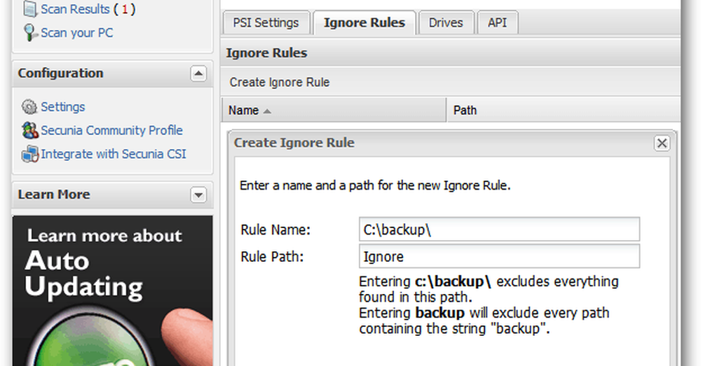 Psi windows. Ignore Rules. Интерфейс программы Secunia personal software Inspector.