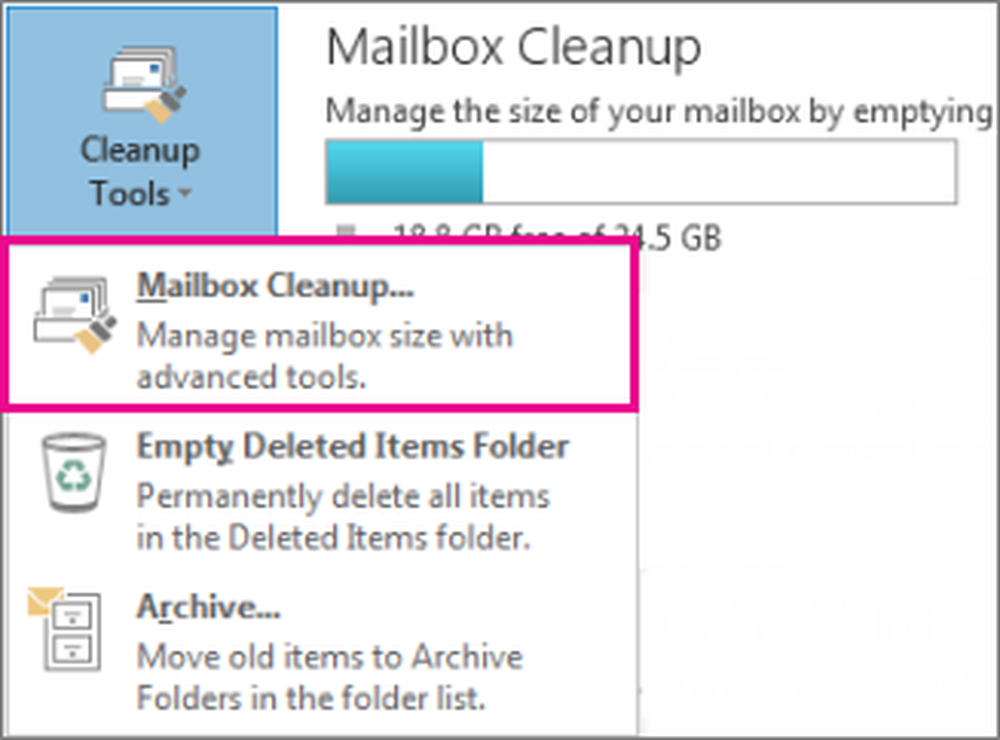 Mailbox Cleanup status Bar Outlook. Mailbox recipient